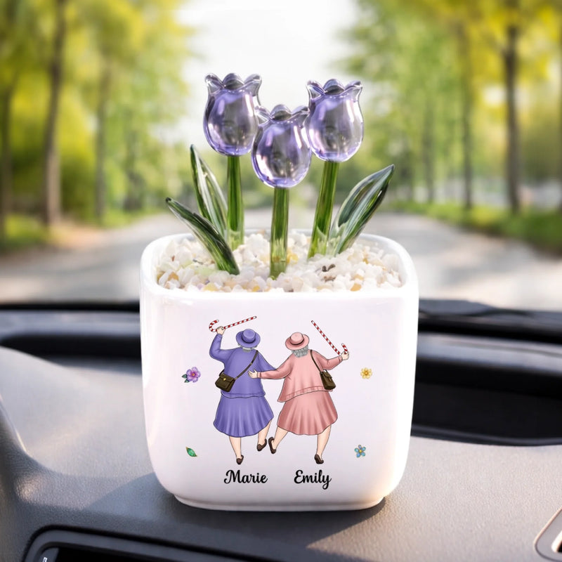 Custom Glass Everlasting Tulips - Personalized Best Friend Birthday Gifts For Women, Besties, Sisters, BFF - Through Everything Still Us