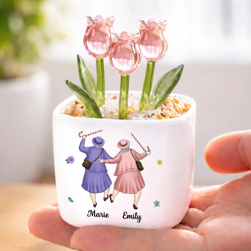 Custom Glass Everlasting Tulips - Personalized Best Friend Birthday Gifts For Women, Besties, Sisters, BFF - Through Everything Still Us