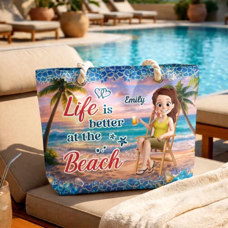 Custom Beach Bag - Personalized Summer Vacation And Travel Gifts For Best Friends, Family - Poolside State Of Mind