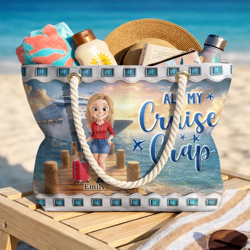 Custom Beach Bag - Personalized Summer Vacation And Travel Gifts For Best Friends, Family, Cruise Lovers - Let’s Cruise Into Good Times