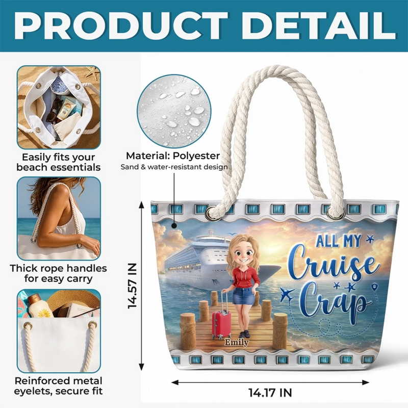 Custom Beach Bag - Personalized Summer Vacation And Travel Gifts For Best Friends, Family, Cruise Lovers - Let’s Cruise Into Good Times