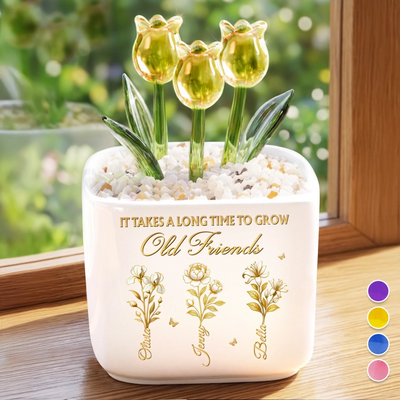 Custom Glass Everlasting Tulips - Personalized Best Friend Birthday Gifts For Women, Besties, Sisters, BFF -  Old Friends Are Forever Gold