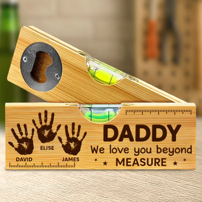 Custom Wooden Bottle Opener With Built-in Spirit Level - Personalized Father's Day Birthday Gifts For Dad, Grandpa - Dad Makes Everything Better