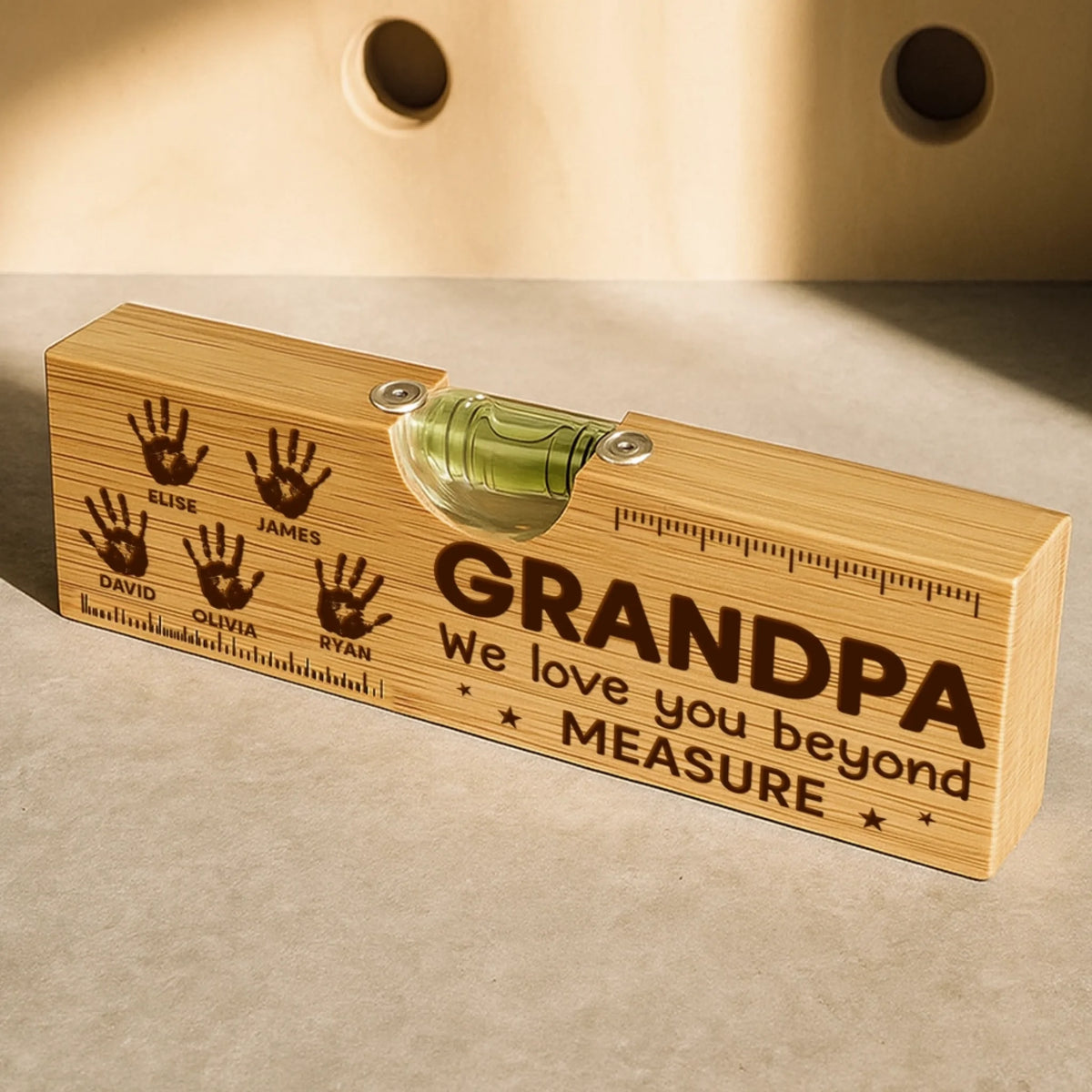 Custom Wooden Bottle Opener With Built-in Spirit Level - Personalized Father's Day Birthday Gifts For Dad, Grandpa - Dad Makes Everything Better