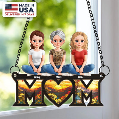 Custom Window Hanging Suncatcher Ornament - Personalized Mother's Day Birthday Gifts For Mom, Grandma - Connected By Love And Guided By Mom