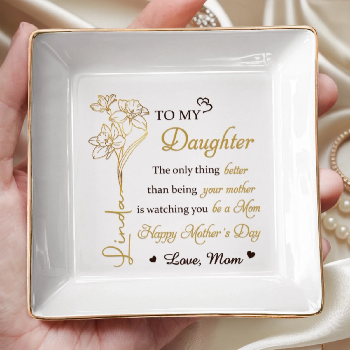 Custom Jewelry Dish - Personalized Mother's Day Birthday Gifts For Daughter - A Beautiful Keepsake For Your Story
