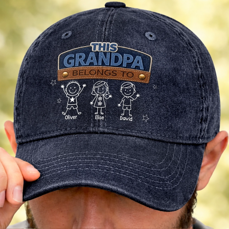 Custom Vintage Washed Denim Baseball Cap - Personalized Father's Day Birthday Gifts For Dad, Grandpa - Built Strong By Dad