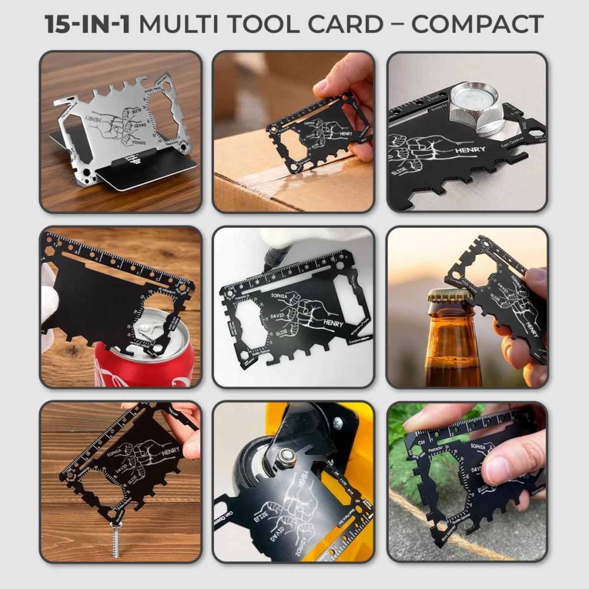 Custom Multi Tool Card With Leather Case - Personalized Father's Day Birthday Gifts For Dad, Grandpa - Fixing Everything Like Dad