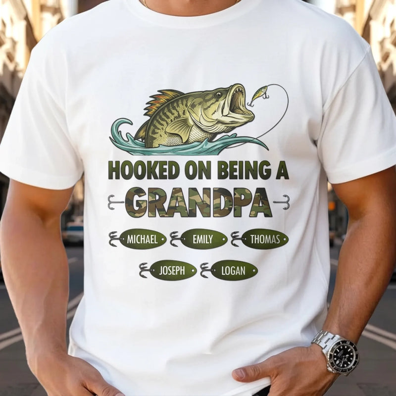 Custom Unisex T-shirt, Premium T-shirt, Hoodie - Personalized Father's Day Fishing Gifts For Fisherman, Dad, Grandpa - Hooked On Being A Grandpa