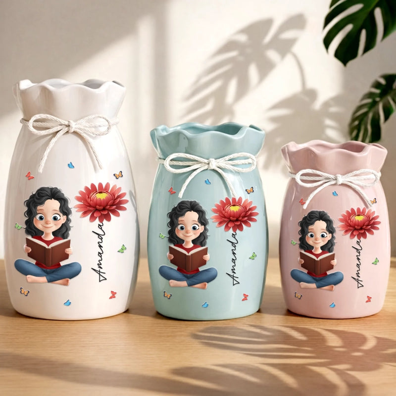 Custom Flower Vase With Ribbon - Personalized  Bookish Gifts For Book Lovers, Bookworms, Readers -  Reading, Dreaming, Repeating