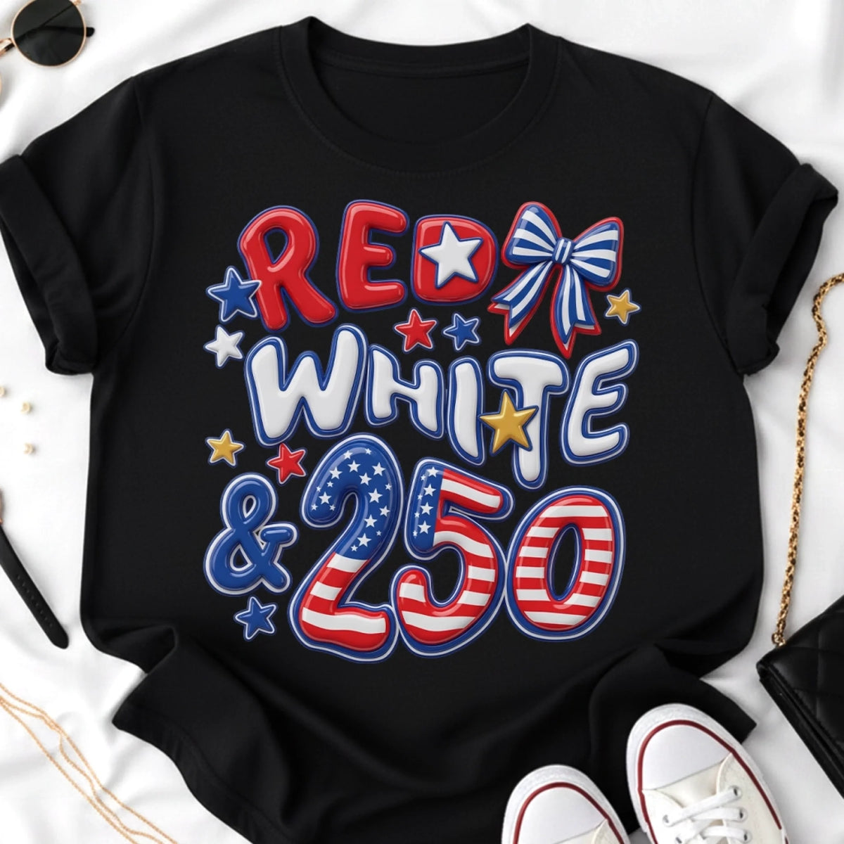 Unisex T-shirt, Premium T-shirt, Hoodie - America 250th Anniversary Gifts For Men And Women – Red White Blue Glitter Style
