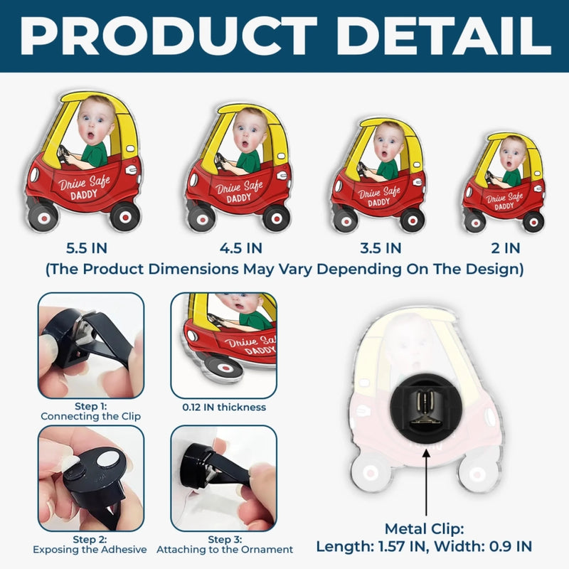 Custom Photo Acrylic Car Vent Clip - Personalized Father's Day Gifts For Dad, Grandpa - Love Rides With You