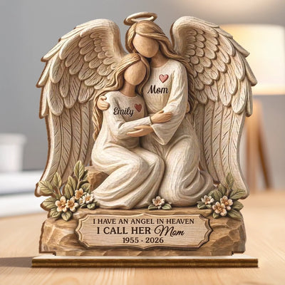 Custom 2-Layered Wooden Plaque - Personalized Memorial Sympathy Gifts For Loss Of Mom - Wrapped In Heavenly Love
