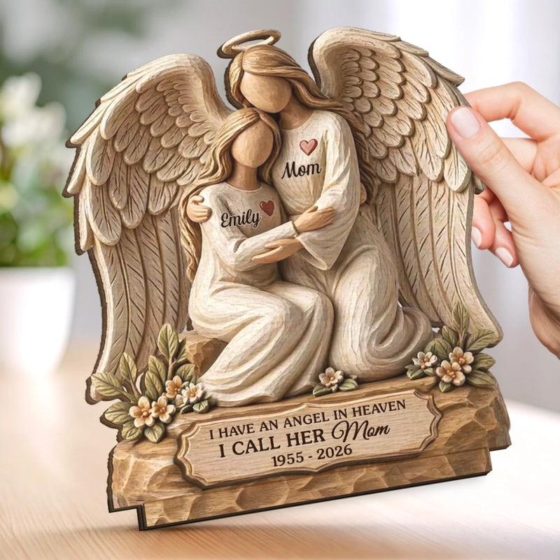 Custom 2-Layered Wooden Plaque - Personalized Memorial Sympathy Gifts For Loss Of Mom - Wrapped In Heavenly Love
