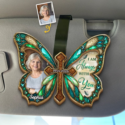 Custom Photo Car Visor Clip - Personalized Memorial Sympathy Gifts For Loss Of Mom, Dad - Butterfly Kisses From Heaven