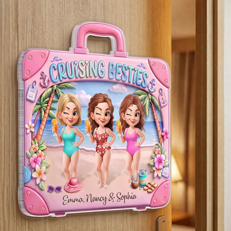 Custom Cruise Ship Door Magnet - Personalized Summer Vacation And Travel Gifts For Best Friends, Besties, Sisters, BFF - Cruising Besties