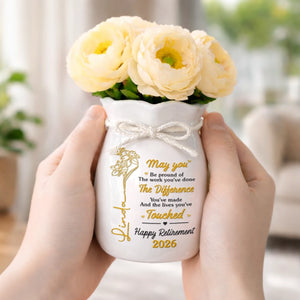 Custom Flower Vase With Ribbon - Personalized Retirement Gifts For Women, Men - Cheers To The Next Chapter