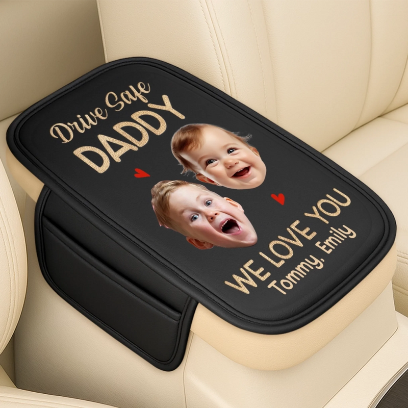 Custom Photo Leather Car Armrest Cushion Pad - Personalized Father's Day Gifts For Dad, Grandpa - Dad Makes Life Better