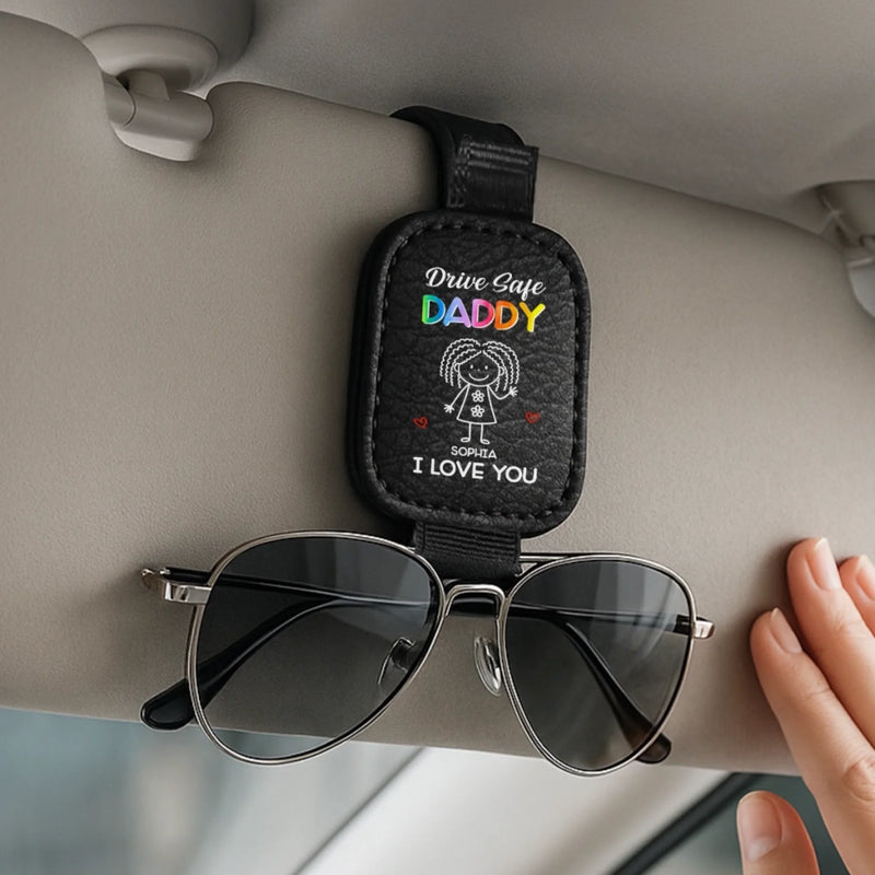 Custom Leather Car Visor - Personalized Father's Day Gifts For Dad, Grandpa - Drive Safe Come Home Soon