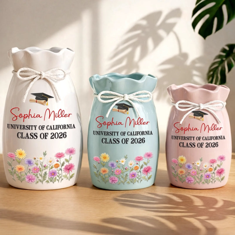 Custom Flower Vase With Ribbon - Personalized Graduation Gifts For Him, Her - A Garden Of Big Dreams