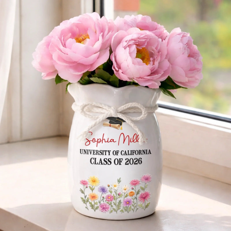 Custom Flower Vase With Ribbon - Personalized Graduation Gifts For Him, Her - A Garden Of Big Dreams