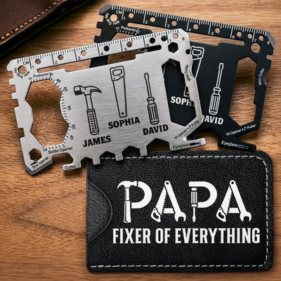 Custom Multi Tool Card With Leather Case - Personalized Father's Day Birthday Gifts For Dad, Grandpa - Crafted With Love And Strength