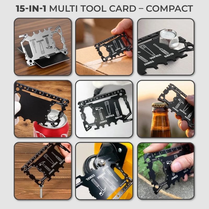 Custom Multi Tool Card With Leather Case - Personalized Father's Day Birthday Gifts For Dad, Grandpa - Crafted With Love And Strength