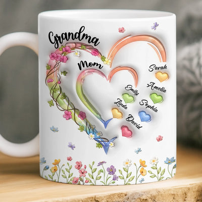 Custom 3D Inflated Effect Printed Mug - Personalized Mother's Day Gifts For Mom, Grandma - Made Of Memories, Filled With Love