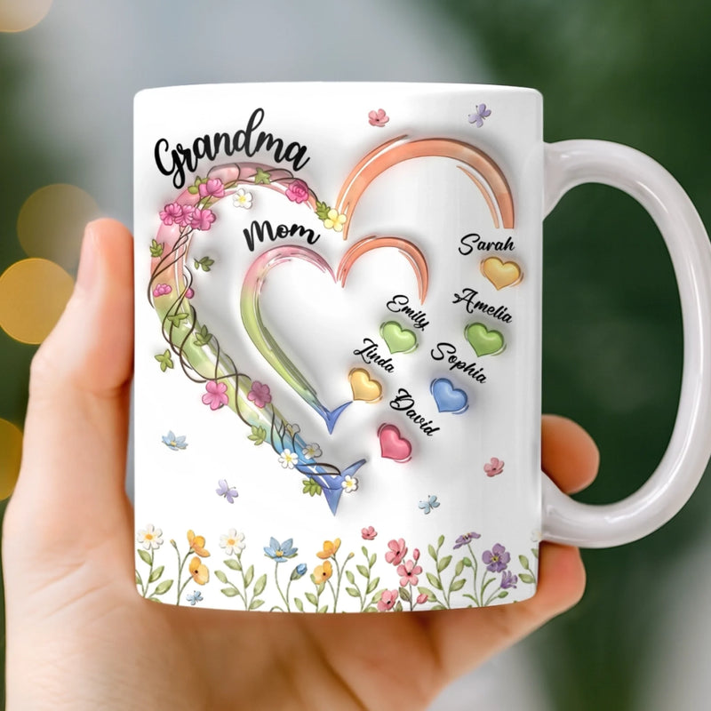 Custom 3D Inflated Effect Printed Mug - Personalized Mother's Day Gifts For Mom, Grandma - Made Of Memories, Filled With Love