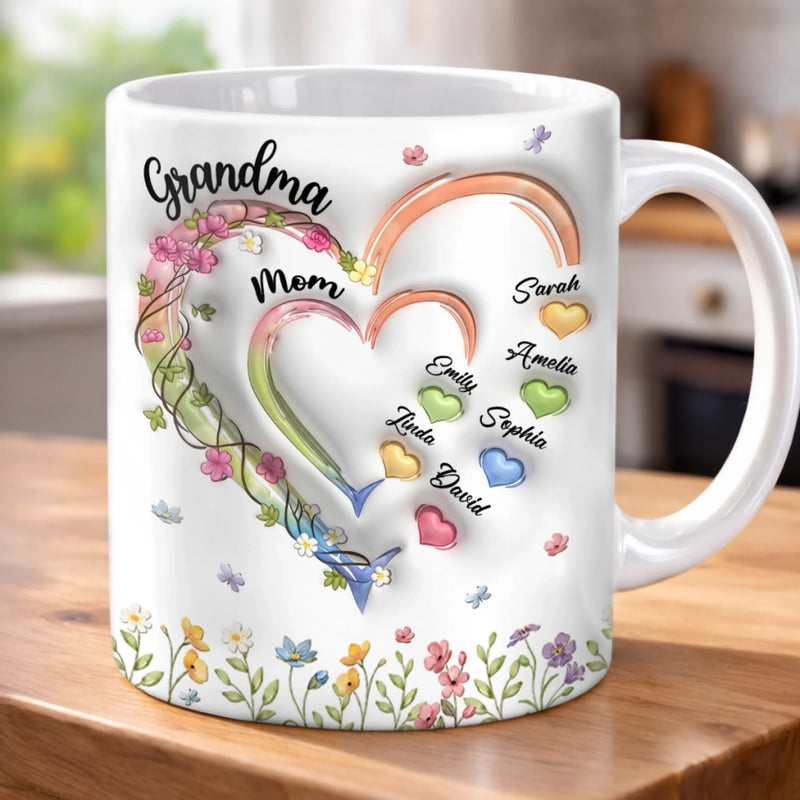 Custom 3D Inflated Effect Printed Mug - Personalized Mother's Day Gifts For Mom, Grandma - Made Of Memories, Filled With Love