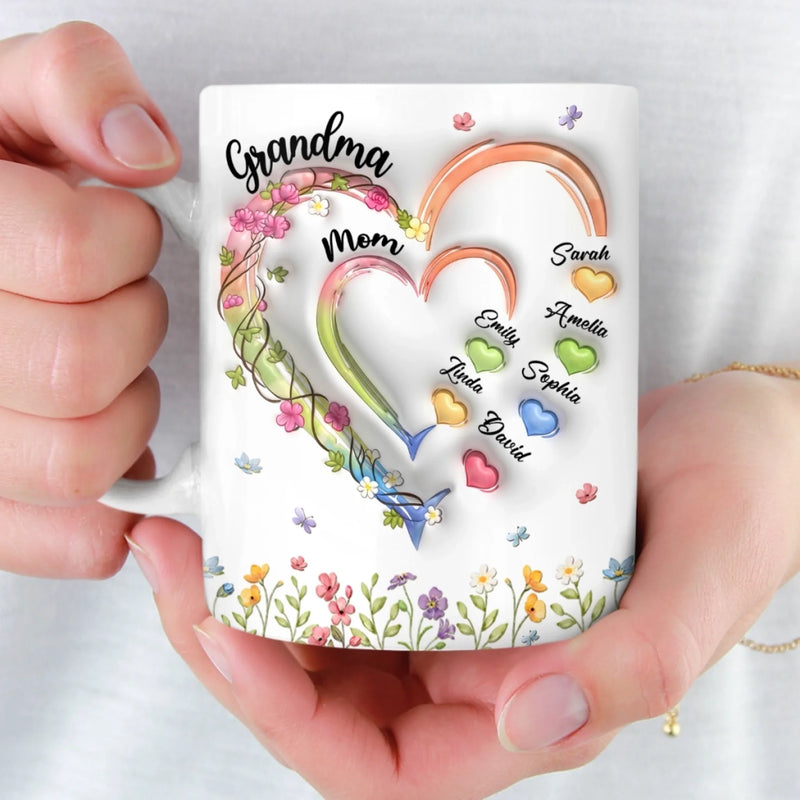 Custom 3D Inflated Effect Printed Mug - Personalized Mother's Day Gifts For Mom, Grandma - Made Of Memories, Filled With Love