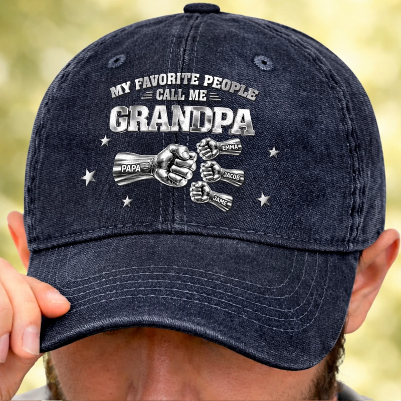 Custom Vintage Washed Denim Baseball Cap - Personalized Father's Day Birthday Gifts For Dad, Grandpa - Forever Your Little One