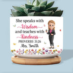 Custom Home Decor Ceramic Plant Pot - Personalized Birthday Gifts For Teachers - She Teaches With Kindness