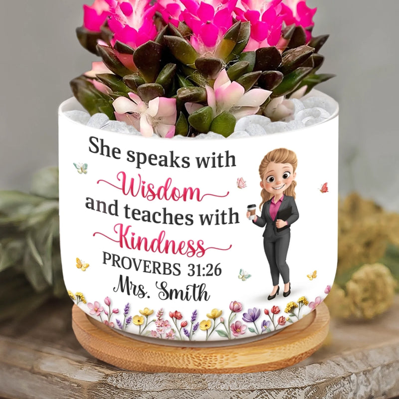 Custom Home Decor Ceramic Plant Pot - Personalized Birthday Gifts For Teachers - She Teaches With Kindness