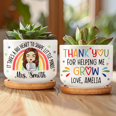 Custom Home Decor Ceramic Plant Pot - Personalized Birthday Gifts For Teachers - Thanks For Helping Me Grow