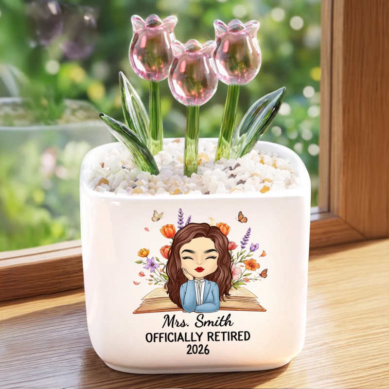 Custom Glass Everlasting Tulips - Personalized Retirement Gifts For Teachers, Women - Enjoy The Next Chapter