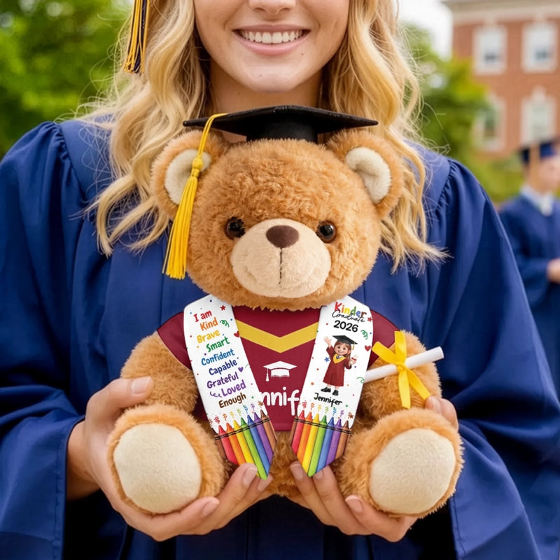 Custom Kids Graduation Teddy Bear - Personalized Graduation Gifts For Kids - Growing Smart, Kind And Brave