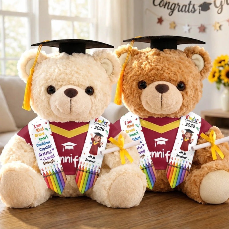 Custom Kids Graduation Teddy Bear - Personalized Graduation Gifts For Kids - Growing Smart, Kind And Brave