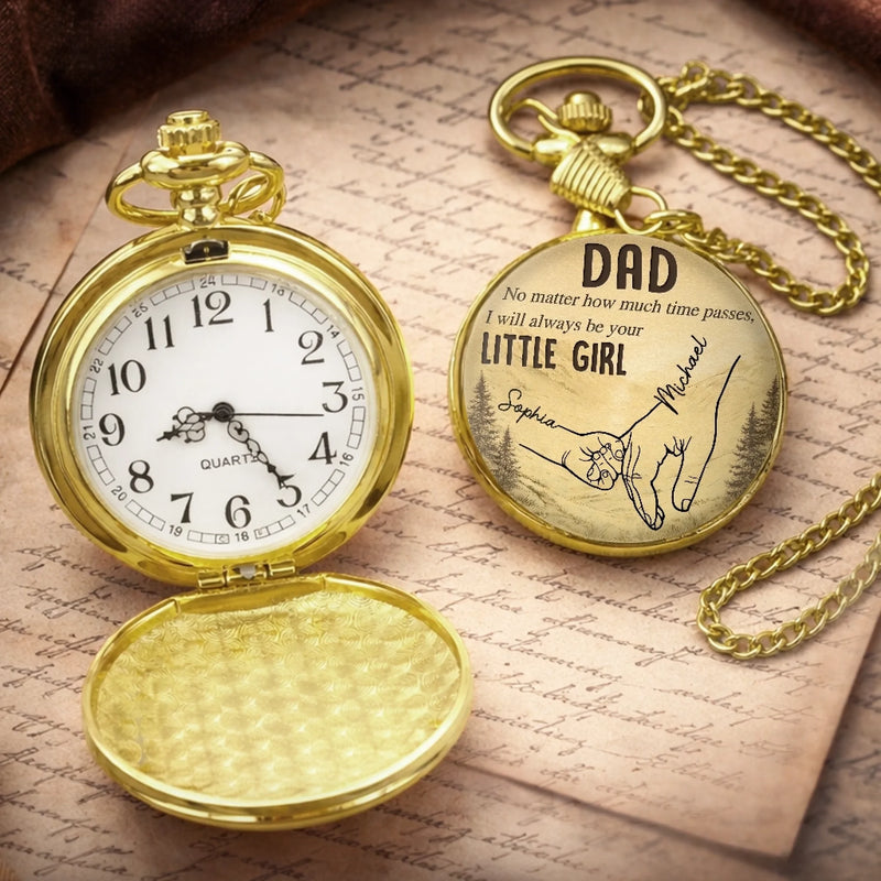 Custom Pocket Watch - Personalized Father's Day Birthday Gifts For Dad, Grandpa - Forever Thankful For Dad