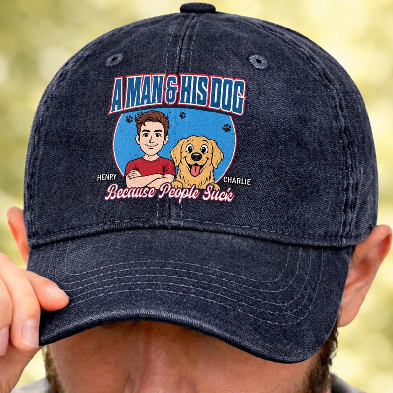 Custom Vintage Washed Denim Baseball Cap - Personalized Father's Day Gifts For Dog Lovers, Dog Dad And Mom - Best Friend Has Four Paws