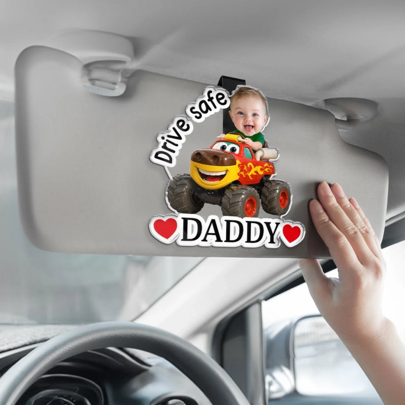 Custom Photo Acrylic Car Visor Clip - Personalized Father's Day Gifts For Dad, Grandpa - My Love Rides Along