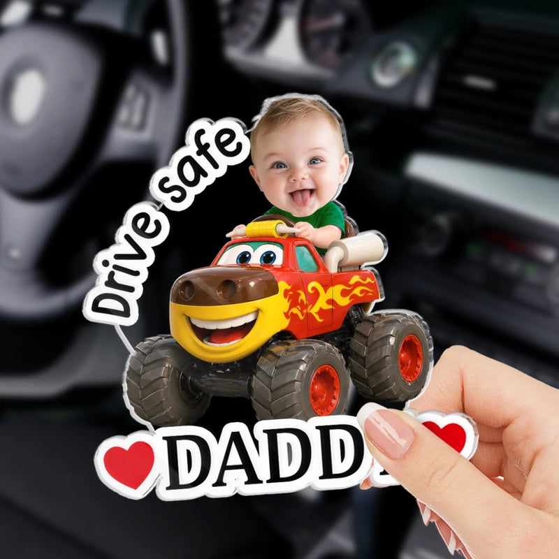 Custom Photo Acrylic Car Visor Clip - Personalized Father's Day Gifts For Dad, Grandpa - My Love Rides Along