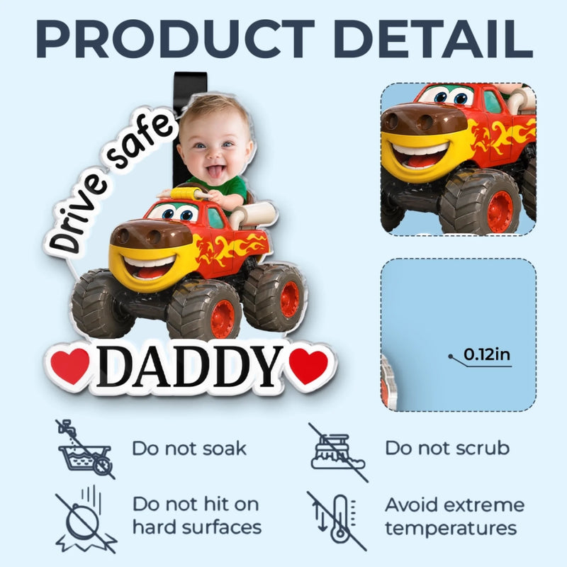 Custom Photo Acrylic Car Visor Clip - Personalized Father's Day Gifts For Dad, Grandpa - My Love Rides Along