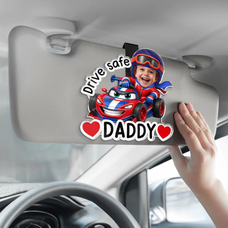 Custom Photo Acrylic Car Visor Clip - Personalized Father's Day Gifts For Dad, Grandpa - The Strongest Racer