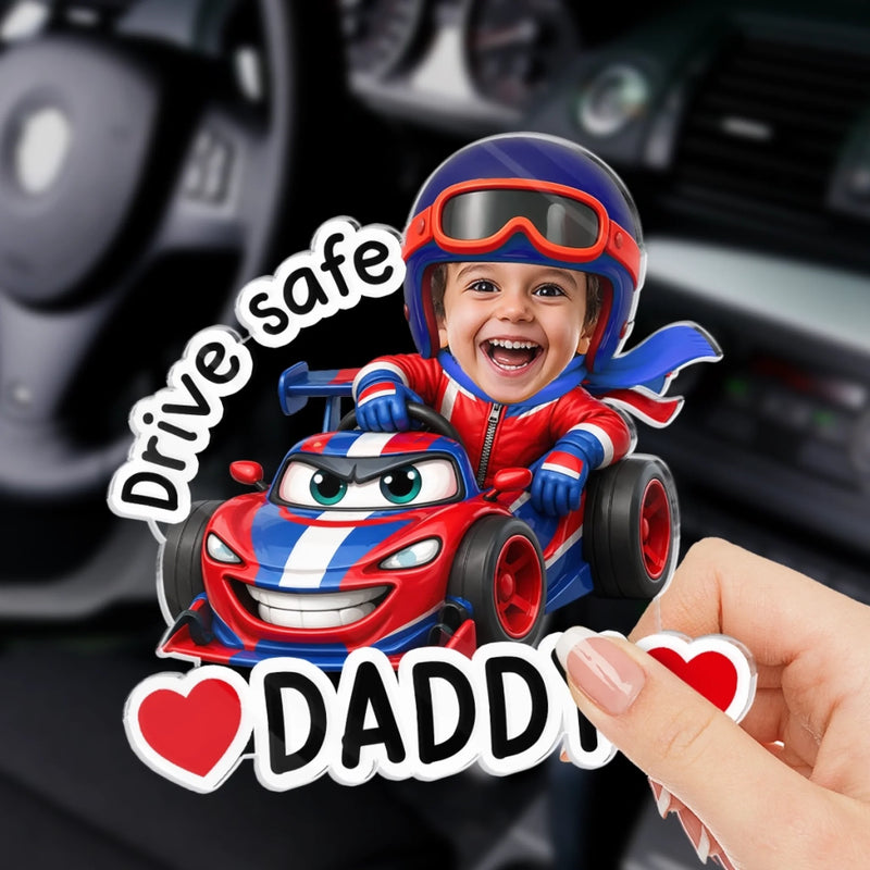 Custom Photo Acrylic Car Visor Clip - Personalized Father's Day Gifts For Dad, Grandpa - The Strongest Racer