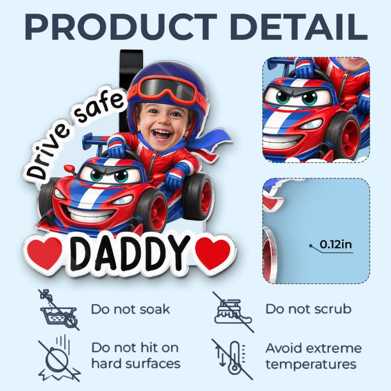 Custom Photo Acrylic Car Visor Clip - Personalized Father's Day Gifts For Dad, Grandpa - The Strongest Racer