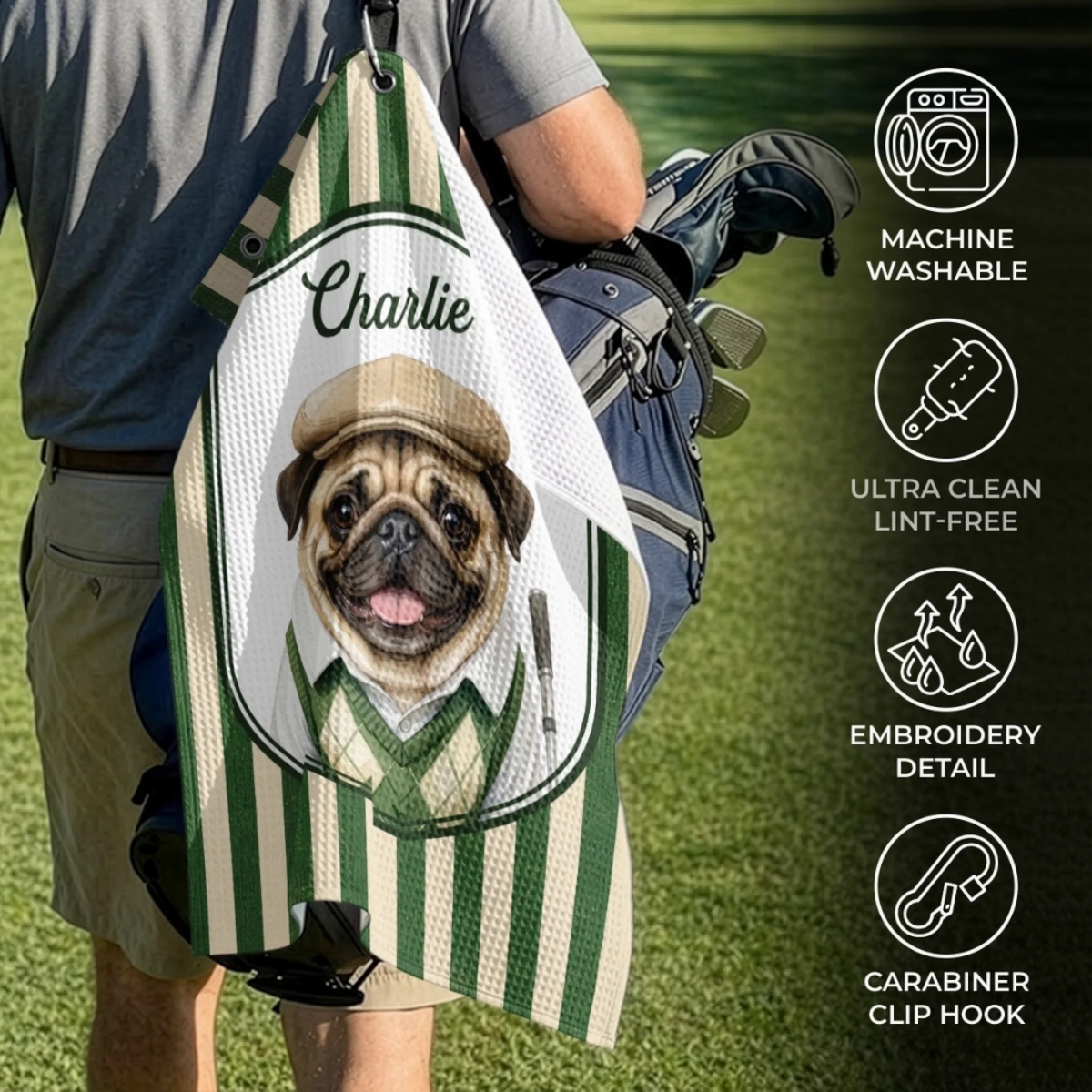 Custom Photo Golf Towel - Personalized Father's Day Birthday Golf Gifts For Dog Lovers, Dog Dad And Mom - Golf Mode Always On