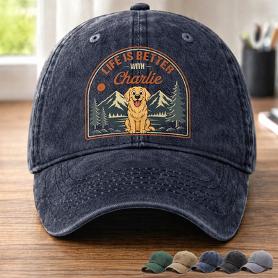 Custom Vintage Washed Denim Baseball Cap - Personalized Father's Day Gifts For Dog Lovers, Dog Dad And Mom - Dog Walks, Mountain Talks
