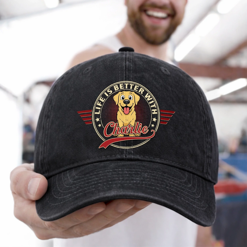 Custom Vintage Washed Denim Baseball Cap - Personalized Father's Day Gifts For Dog Lovers, Dog Dad And Mom - Dog Dad, Snack Master