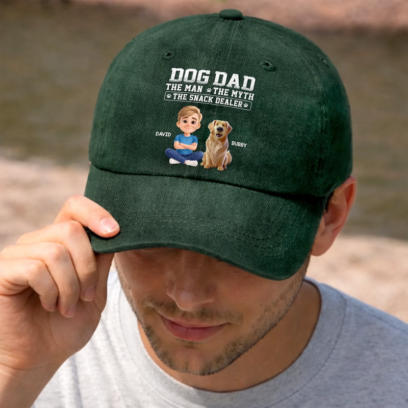 Custom Vintage Washed Denim Baseball Cap - Personalized Father's Day Gifts For Dog Lovers, Dog Dad And Mom - The Legend With The Treats